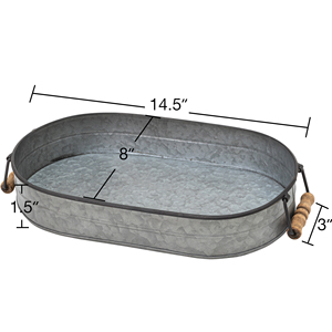 Bandeja para servir alimentos de forma ovalada de Metal galvanizado antiguo con mango de madera para el hogar, Hotel, aperitivos, bebidas, Bandejas para servir - Product Image 3