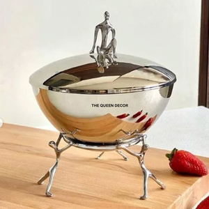 New Designer Aluminum Metal Unique Shape Shinny Polished Flower Embossed Texture Designer Decorative Bowl - Product Image 3