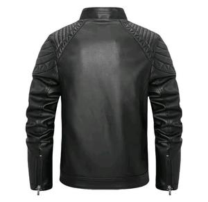Chaqueta de Cuero Sintético Negra para Hombre, Estilo Motero, con Solapa Negra, Personalizada, de Última Moda para Primavera y Otoño - Product Image 3