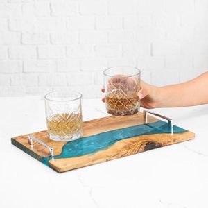 Handmade Round Wooden Serving Tray with Epoxy Resin Custom Pattern Unique Durable <b>Decorative</b> <b>Kitchen</b> Accessory Saniya Handicraft - Product Image 4