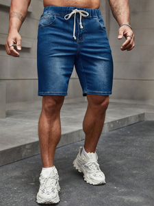 Short en jean extensible personnalisé pour hommes, short serré à la taille avec cordon de serrage, élégant et à la mode pour l'été avec poches pour hommes - Product Image 3