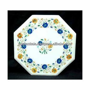 Flor de mármol blanco incrustado Pietre pure, mesa de centro superior - Product Image 1