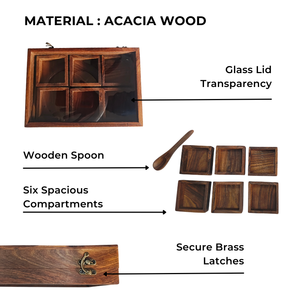 Organisateur d'épices rectangulaire en bois pour la maison, boîte de rangement pour épices style Masala Dabba avec couvercle. 9 compartiments avec dessus en verre, respectueux de l'environnement - Product Image 4