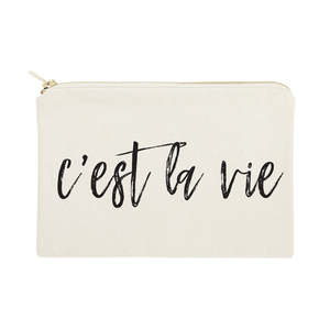C'est La Vie Durable Cotton Canvas Cosmetic Bag Portable <b>Makeup</b> Organizer with Custom Logo Zipper <b>Case</b> with Letter Pattern - Product Image 1