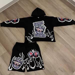 Trendy Custom Two Piece Sweatsuit <b>Short</b> Set Summer Screen printed Tracksuit embroidery Hoodie and <b>Shorts</b> Sets for <b>Men</b> - Product Image 2