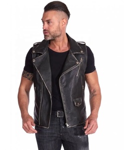Gilet en cuir de motard pour homme avec gilet en cuir de vache pour style vieilli vintage - Product Image 2
