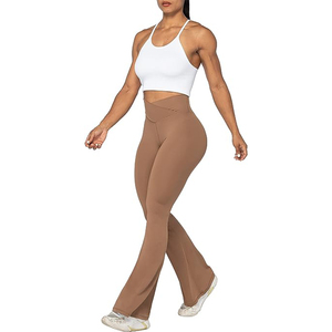 Leggings évasés taille haute personnalisés OEM vêtements de sport contrôle du ventre vêtements de fitness pantalons de yoga d'entraînement à jambes larges avec conception de taille moyenne - Product Image 4
