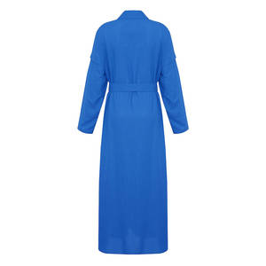 Vestido Camisero Azul Marino de Voile con Detalles en las Mangas y Cintura Impero - Product Image 3