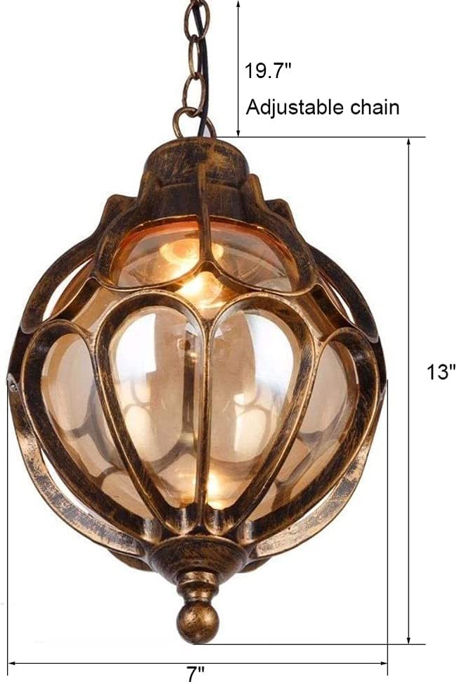 Lustre D'Extérieur Étanche Vintage En Bronze - Lanterne Suspendue Pour Porche, Porte D'Entrée Et Gazebo, Verre Transparent
