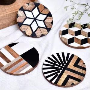 Round Shape Wood and Resin Tea <b>Coasters</b> with Flower Pattern Elegant <b>Drink</b> <b>Coasters</b> for Home Table Decor and Serving Use - Product Image 1