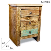 Table de chevet artisanale en bois vieilli vert SUREN SPACE, design moderne, mobilier indien, pour chambre, maison, salle à manger, salle de bain, utilisation directe