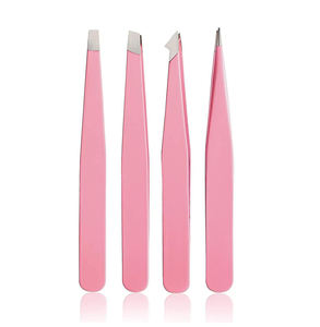 High Quality 4 Piece Stainless Steel Slanted Tip Reusable Durable Eyebrow Tweezer <b>Set</b> - Product Image 6