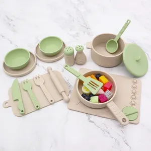 2024 BPA Free Silicone Kids Real Cooking Pretend Play Mini Kitchen Toys Set For Kids