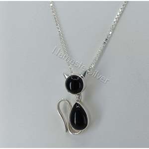 925 Sterling <b>Silver</b> Handmade Cat Pendant Necklace Black Onyx Gemstone Animal <b>Locket</b> Fashion Pendant Chain Gift for Her - Product Image 5