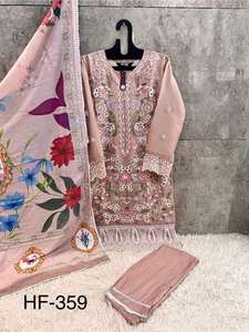 Dernière collection de salwar kameez en mousseline avec broderie, fabricant et fournisseur de mode féminine de Surat - Product Image 6