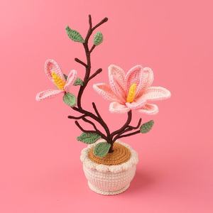 Crochet transfrontalier pour ornements de plantes en pot de magnolia tissés à la main, fleurs naturelles, style créatif, décoration intérieure, cadeaux - Product Image 3