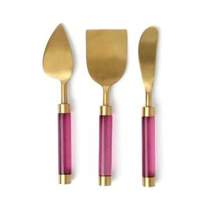 Juego de herramientas de corte de queso de acero inoxidable, diseño de bambú, mango de madera de Color Natural, chapado en oro, seguro para comida - Product Image 3