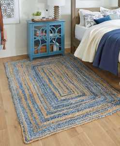 พรมปอกระเจาถักสี่เหลี่ยมแบบกลับด้านได้ทำด้วยมือพรมพื้นที่มีลวดลายแอบสแตรกธรรมชาติ - Product Image 1