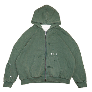 Sweat à capuche zippé vintage en coton lourd à double couche avec doublure gaufrée délavée à l'acide de Sportish Impex Streetwear - Product Image 5