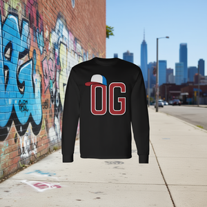 Camiseta de manga larga Og Original Gangster, diseño de sombrero negro, rojo y blanco - Product Image 3