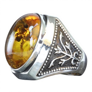 Turkish Ottoman Style Sterling Silver Rhodium Plated <b>Amber</b> Stone Wedding Engagement <b>Ring</b> Handmade Vintage Design Prong Party - Product Image 1