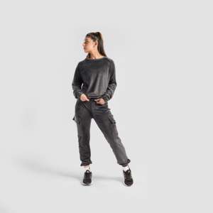 Women's High Quality <b>Velour</b> <b>Sweatshirt</b> in Grey Hooded Zipper Streetwear Style Long Length Hip Hop Embroidered Design Regular Fit - Product Image 4