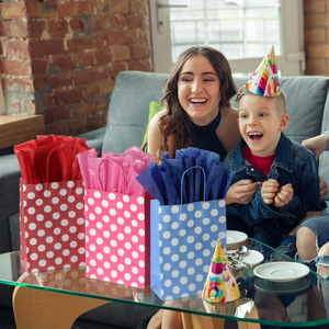 Bolsas de Papel para Compras con Estampado Digital de Puntos de Colores, Asas de Cuerda de Algodón, Papel Reciclable, Estilo Clásico para Regalos y Manualidades - Product Image 5