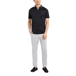 Polo en coton personnalisé de qualité supérieure pour homme, décontracté, uni, à manches courtes, coupe ajustée, noir - Product Image 5