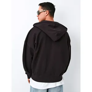 Sudadera con Capucha Básica para Hombre, con Cierre, Manga Larga, Corte Holgado, Informal, con Bolsillos, Color Café, para Otoño - Product Image 3