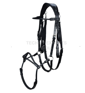 Bridon de cheval en cuir noir de qualité supérieure avec bride sans mors réglable et couronne rembourrée - Product Image 1