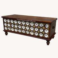Coffre de rangement en bois d'acacia et de manguier antique, style rustique vintage, avec ferrures en laiton, meubles islamiques, coffre de rangement en bois, boîte, coffre