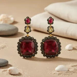 Boucles d'oreilles en quartz et perles pour femmes, cadeaux de mariage et de fête en or rose - Product Image 2