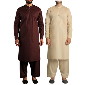 Elegante Conjunto Kurta y Shalwar Verde Oliva para Hombre con Mangas Largas, Cuello Mao y Tapeta de Botones, Estilo Tradicional Pakistaní Indio - Product Image 5