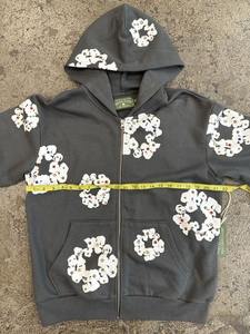 Tears Rhinestone Cotton <b>Wreath</b> Gray Streetwear DenimTearss Sweatshirt Hoodie Tears Rhinestone Cotton <b>Wreath</b> Zip Hoodie Gray - Product Image 4