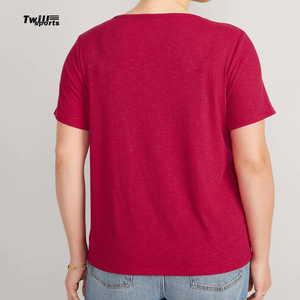 T-shirts décontractés d'été pour femmes en gros, col en V, 100 % coton toile, séchage rapide, respirants, 220g, avec broderie, vierges - Product Image 6