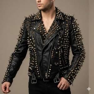 high Quality Long-sleeved Rhinestone Motorcycle Jacket Men Jackets and Autumn Latest fashion temperament Genuine <b>leather</b> - Product Image 1