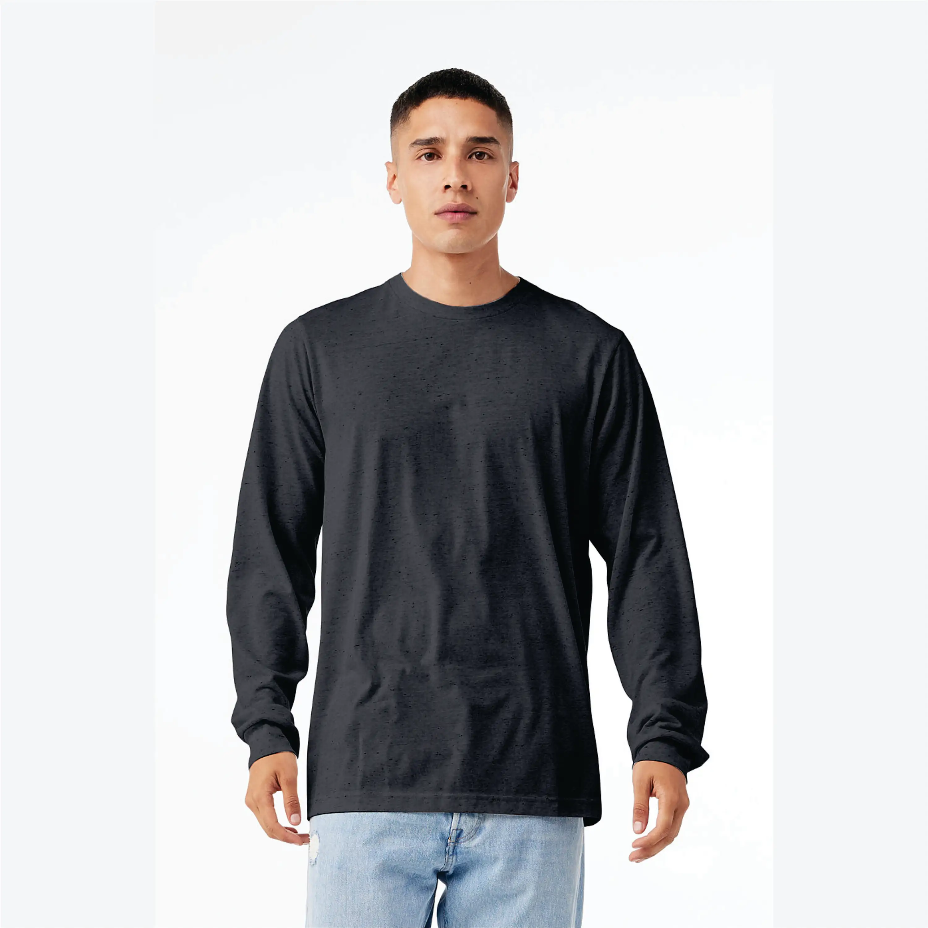 52% Airlume Combed and Ring Spun Cotton 48% Poly 32 Single 4.2 oz Dark Grey Unisex Heather CVC Long Sleeve T-Shirt