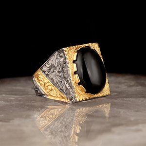 Anillo estilo otomano de Plata de Ley 925 para hombre recién llegado, rodio bicolor y oro diseñado en Turquía - Product Image 1