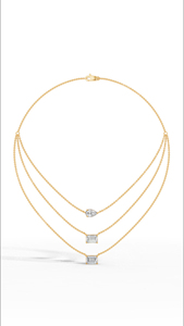 Luxury Engagement Wedding Statement Piece Triple Layered Emerald and Pear Cut Lab Grown Diamond <b>Necklace</b> in 925 silver Graduated - Product Image 4