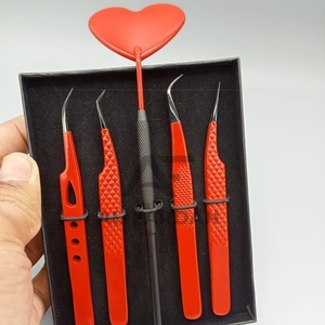 Pinzas Profesionales para Pestañas de Acero Inoxidable Sólido, Punta Negra, Color Rojo, Aislamiento Puntual, Mejor Agarre, Pinzas para Extensiones de Pestañas - Product Image 2