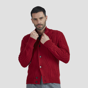 Men's Winter Cardigan Braided Buttons Sweater Long Sleeves Cashmere Merino <b>Wool</b> Anti-Pilling Made Italy Turtleneck Single Button - Product Image 1