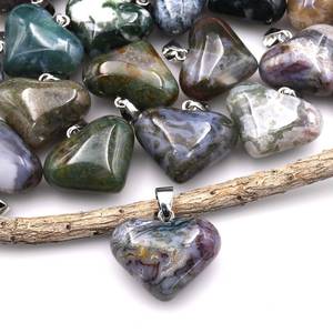 Arco Iris Natural musgo ágata piedra preciosa hinchada corazón colgante cristal Natural Focal cuenta - Product Image 1