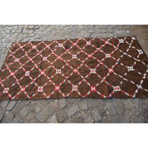 Tapis en laine turque vintage de 38x7 pieds, motif patchwork marron et blanc, technique de tissage à plat pour décorations de salon - Product Image 4