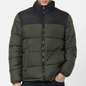Veste matelassée pour homme tendance de l'hiver, col montant en toile, 100% coton, coupe ajustée, style streetwear uni - Product Image 1