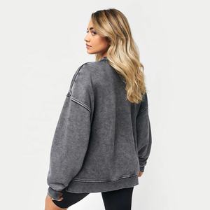 Sudadera de cuello redondo con lavado ácido vintage de lana y cuello redondo de 320g, sudadera de gran tamaño personalizada de fabricante OEM - Product Image 3