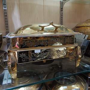 Chafing Dish Profesional de Latón Pulido Antiguo y Acero con Impresión en Grabado - Product Image 5