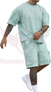 Ensemble short et t-shirt de grande taille de style vintage décontracté d'été pour hommes Costumes shorts respirants de rue du Pakistan - Product Image 2