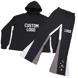 Logo personnalisé Survêtement unisexe Ensemble deux pièces à capuche et pantalon évasé Streetwear tenue de sport pour hommes et femmes - Product Image 5