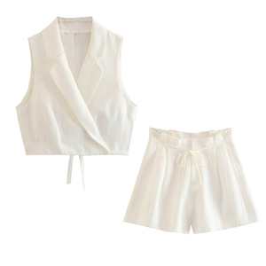 Femmes 2023 Summer New Chic Fashion Two Color Blend Casual Shorts Vintage High Waist Female Skorts For Men - Product Image 3