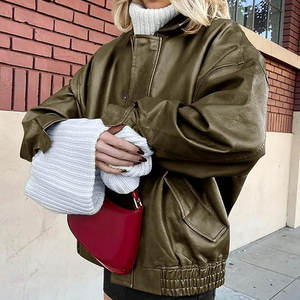 Chaquetas ajustadas de talla grande con cuello levantado para hombre con cremallera, chaqueta de cuero para motocicleta de cuero Pu para hombre - Product Image 5